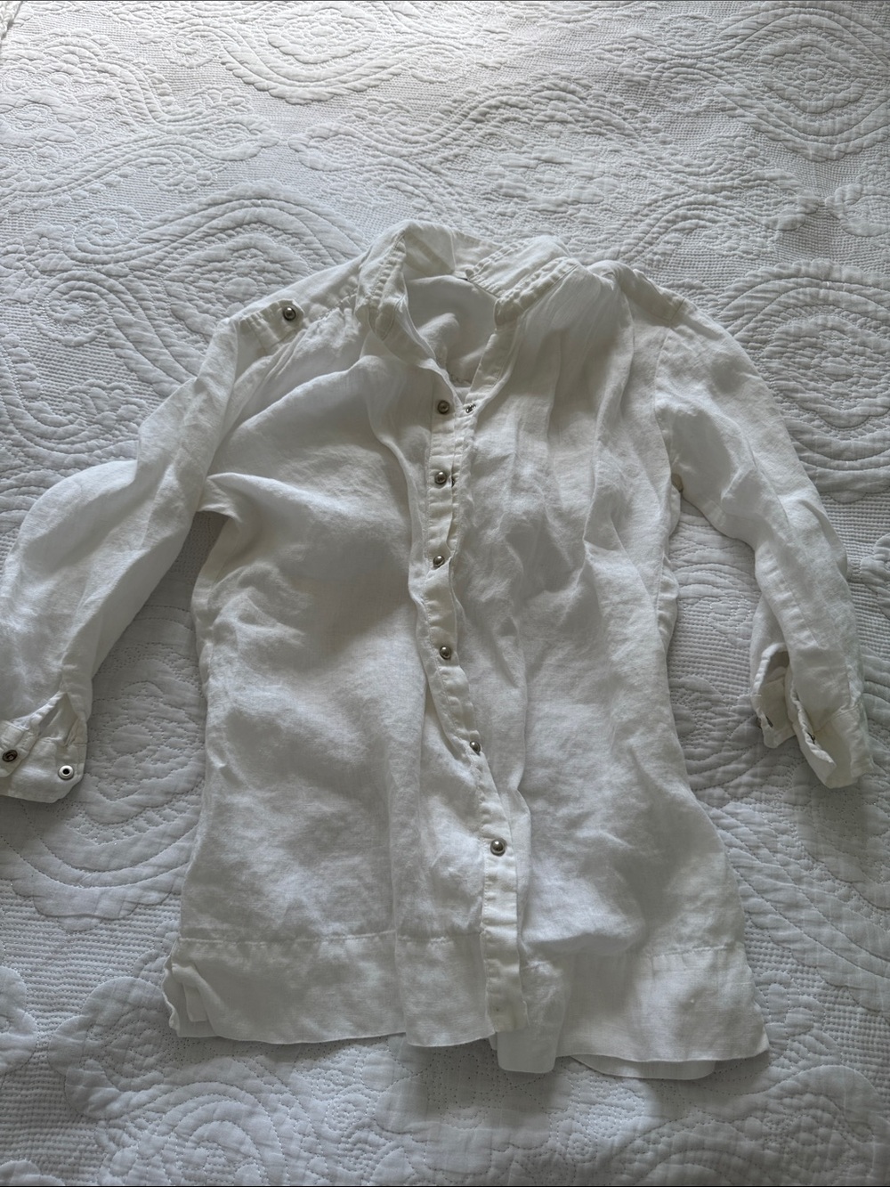 Gerard Darel 100% Linen White Button-Down Shirt